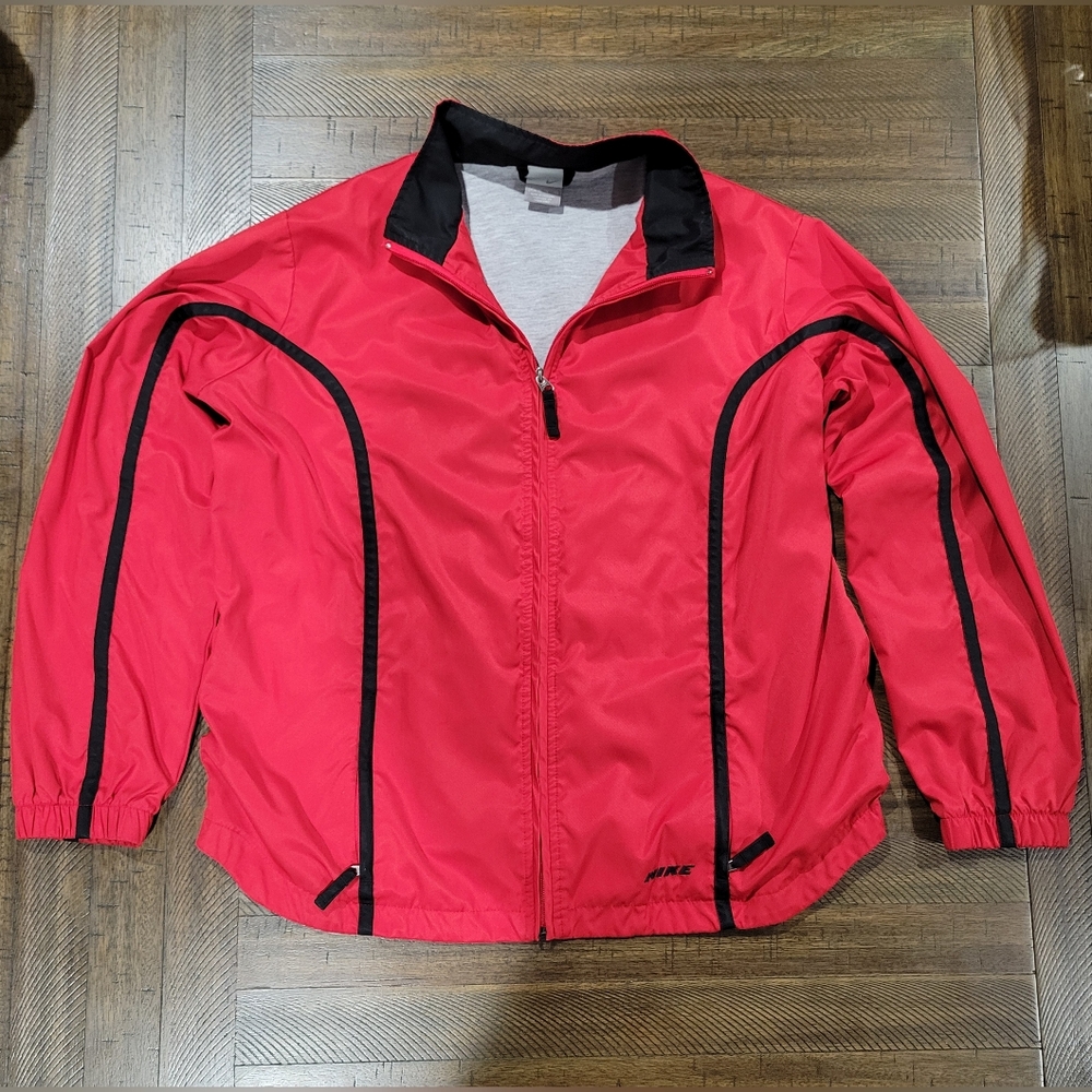 Nike Womens Vintage XL 16-18 Polyester Full Zip Windbreaker Red And Black